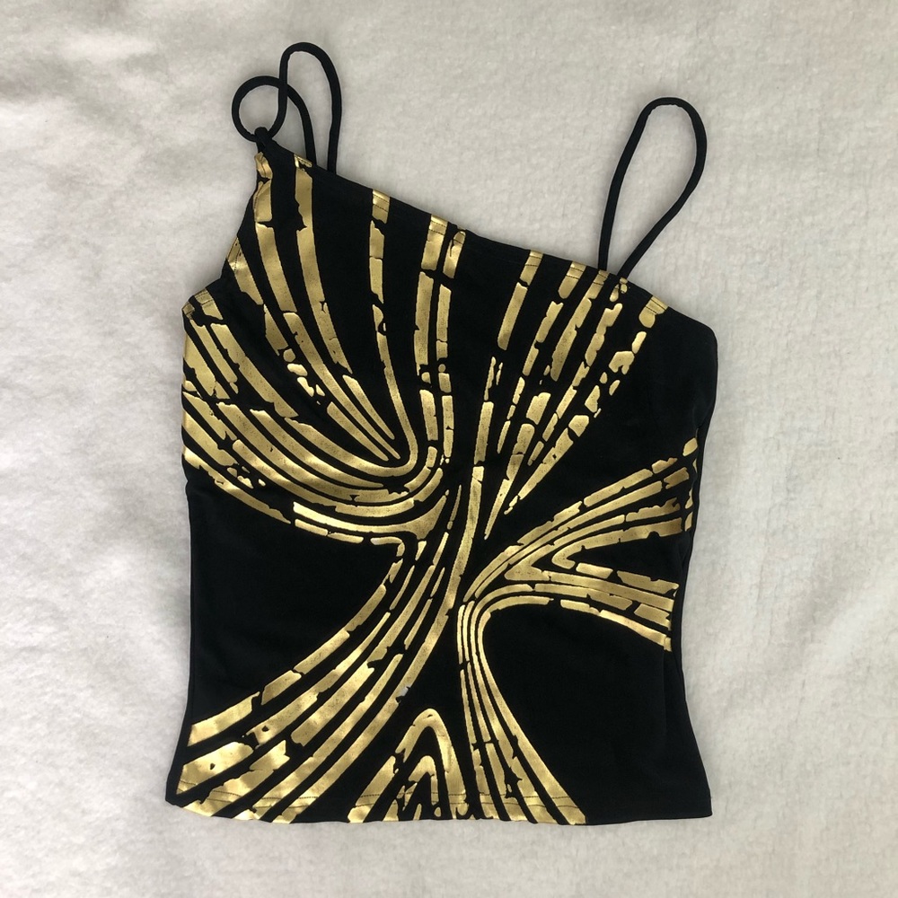Gold metallic design asymmetric tank top